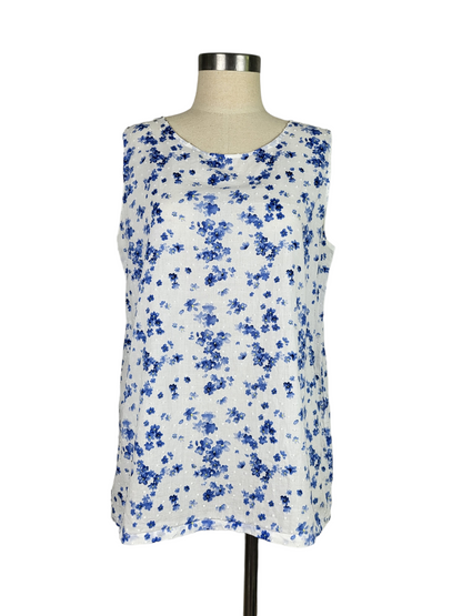 White Blue Floral Sleeveless Top, front