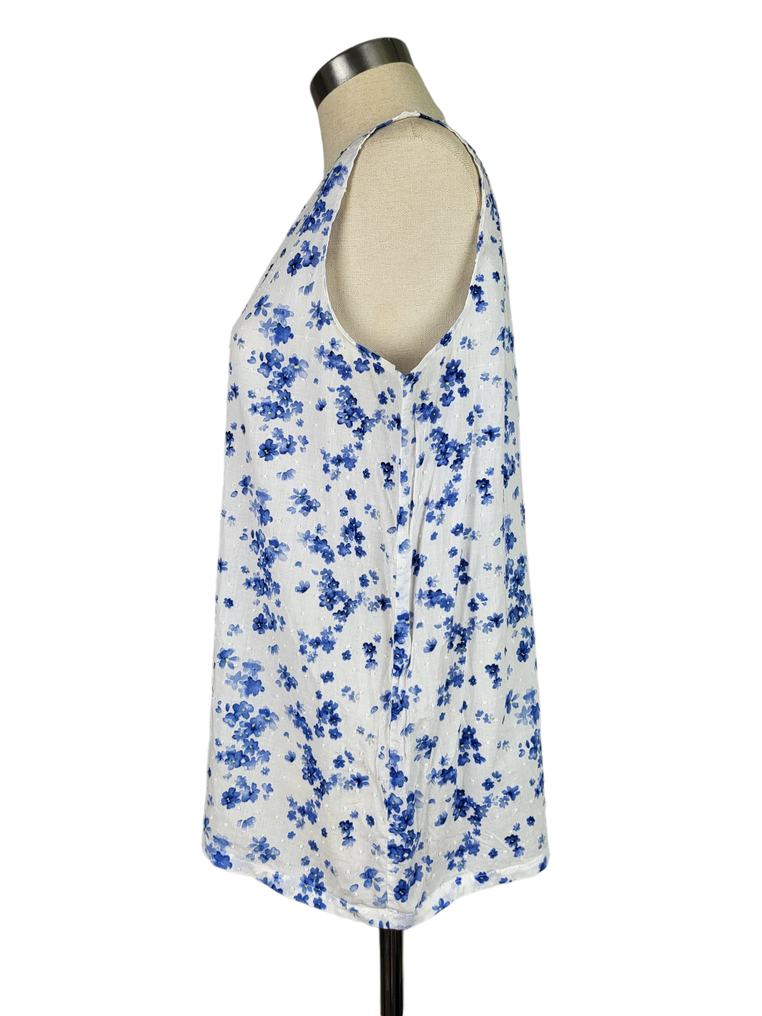 White Blue Floral Sleeveless Top, side front