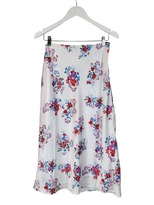 White Floral Bias Midi Skirt, front view