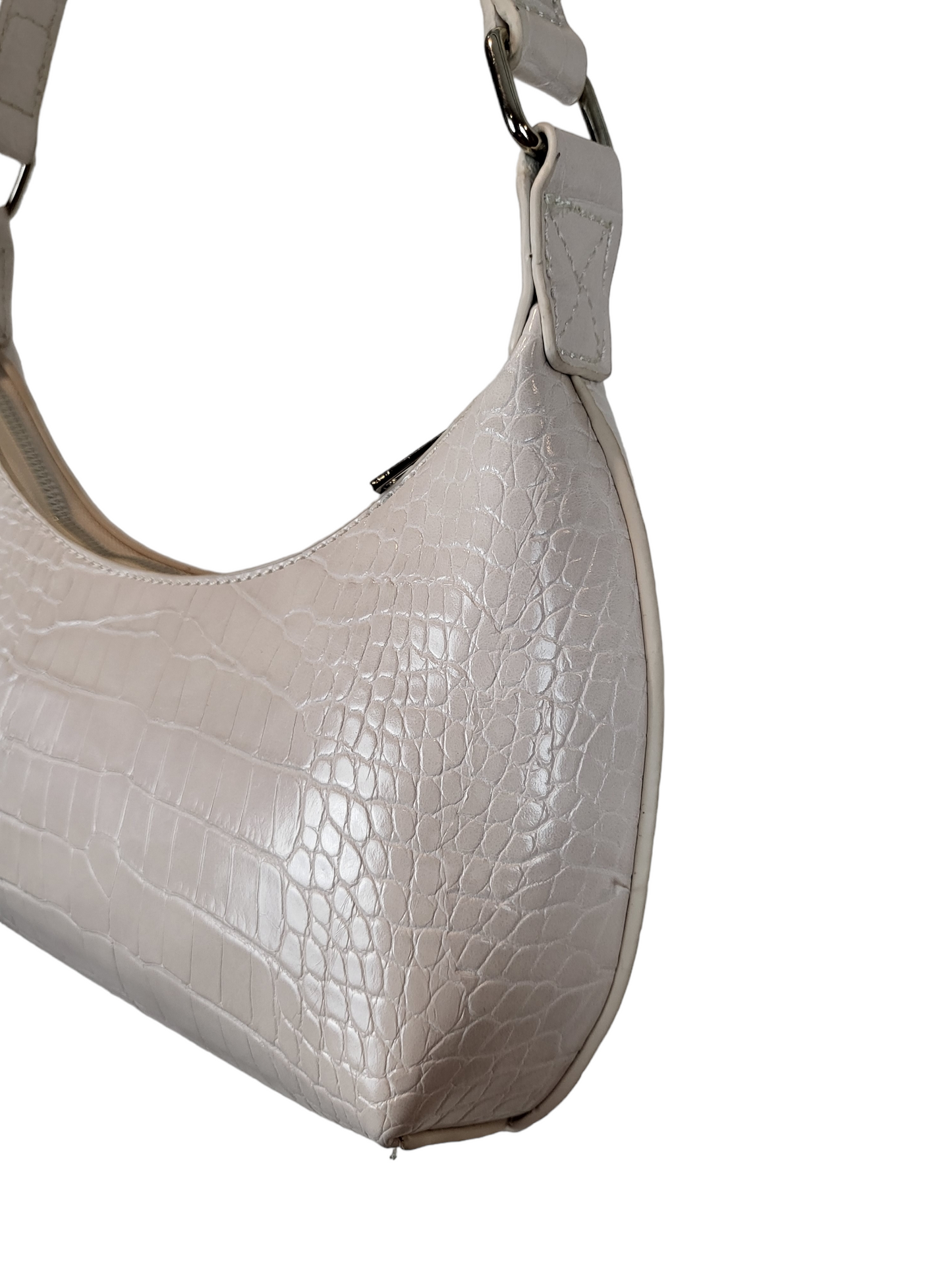 White Rounded Hand Bag, side view