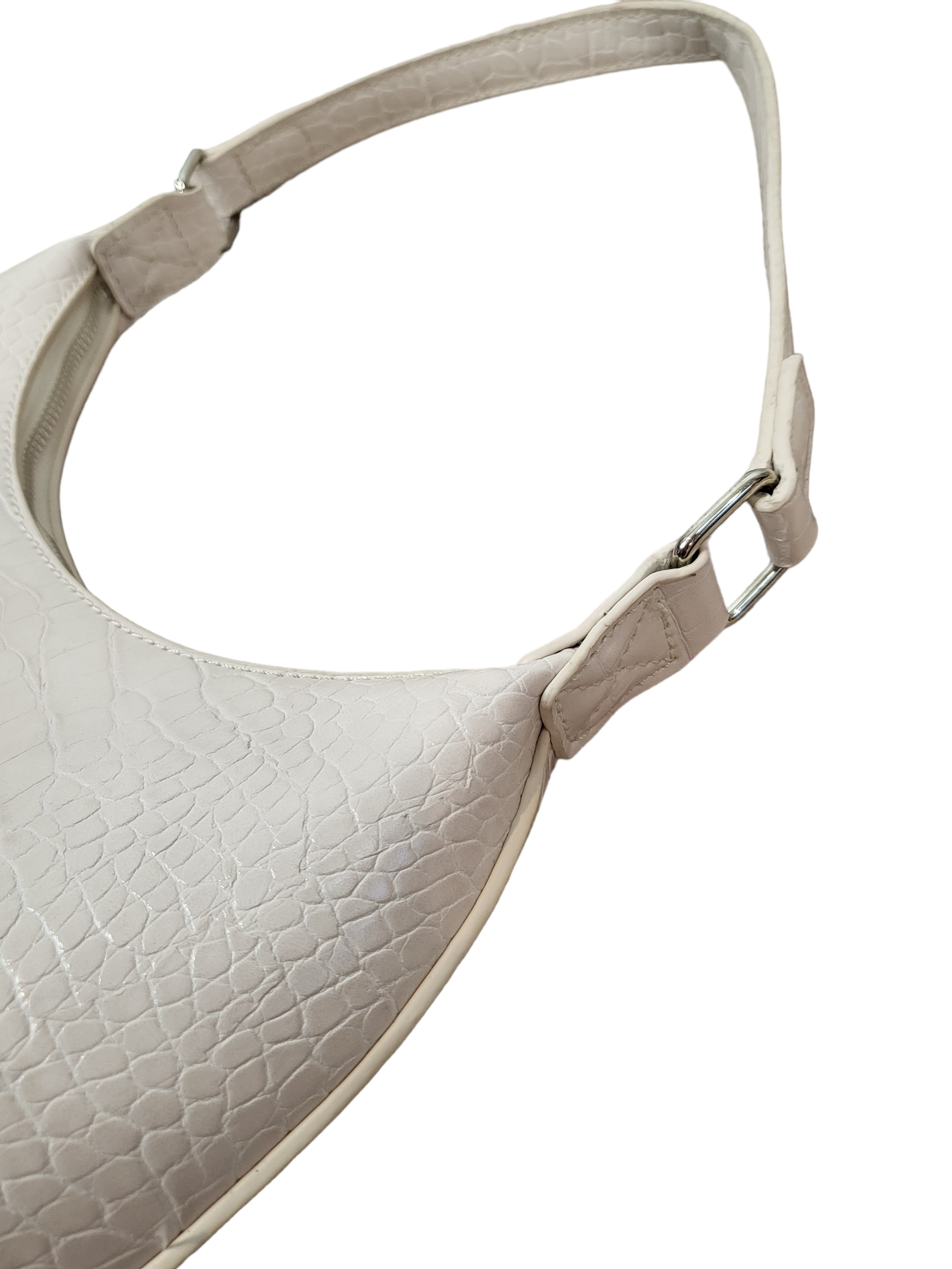 White Rounded Hand Bag, side detail