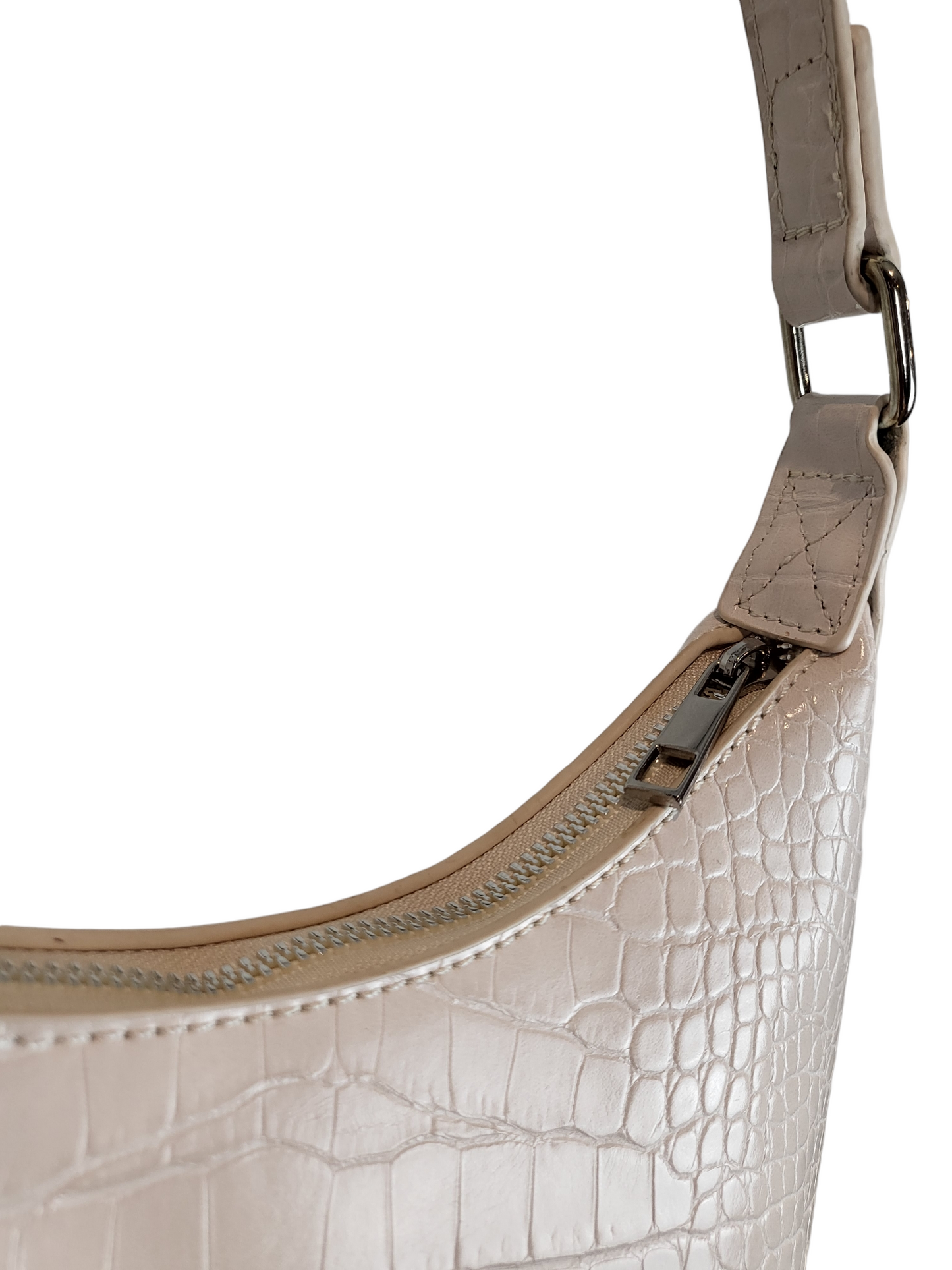 White Rounded Hand Bag, top view