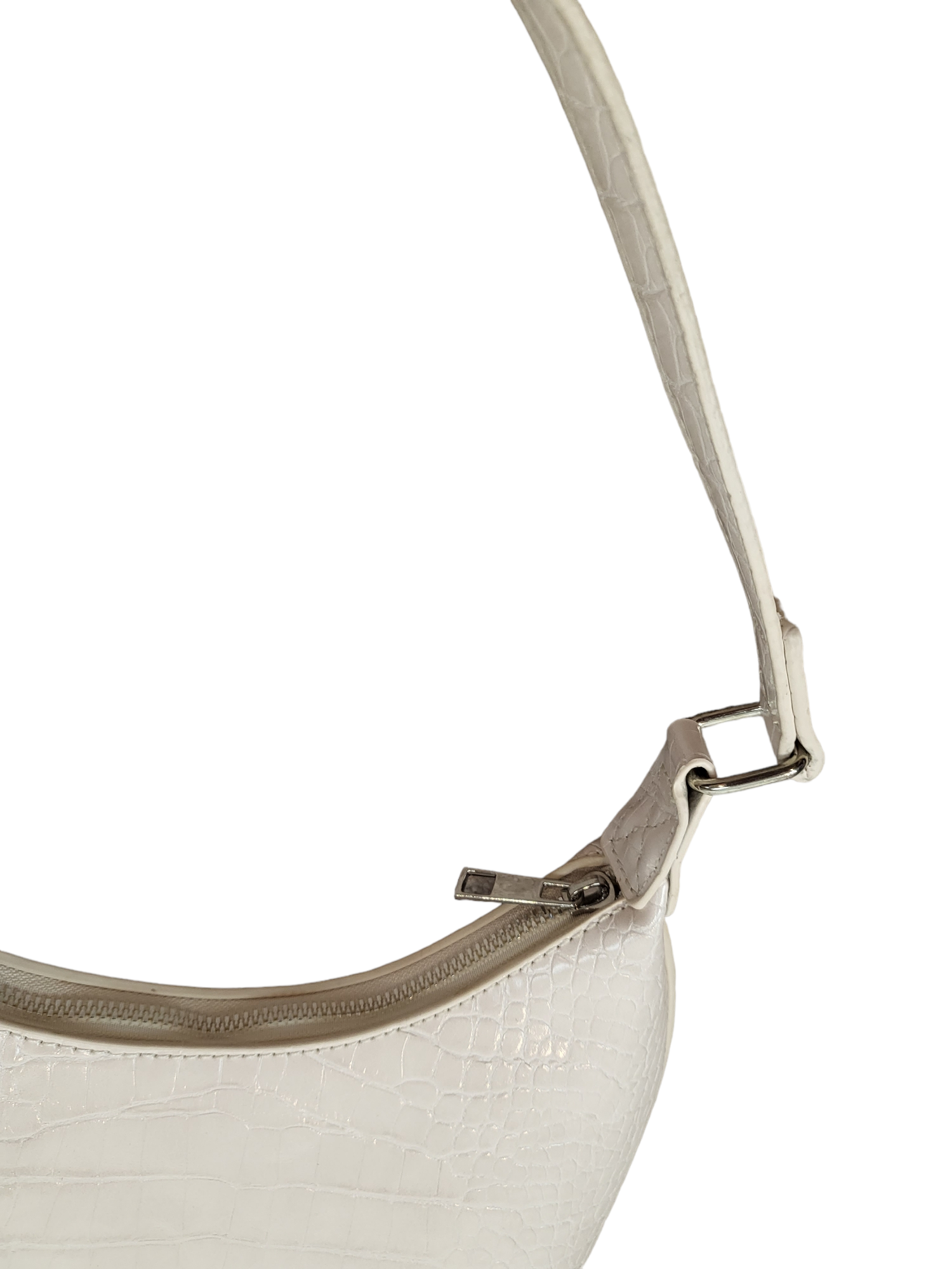 White Rounded Hand Bag, zipper