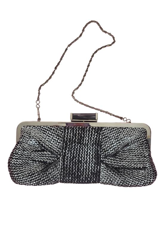 Woven Bow Clutch Purse, front view flat