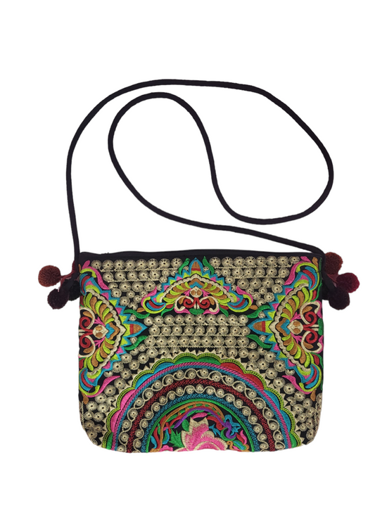 Woven Colourful Shoulder Bag, front view flat